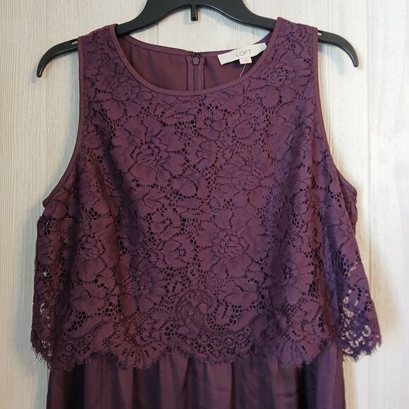 Loft Women's Size L Cabernet Half Floral Lace Overlay Sleeveless Dress - Picture 3 of 8